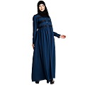 Casual collared abaya with lacework- Teal Casual collared abaya with lacework- Teal